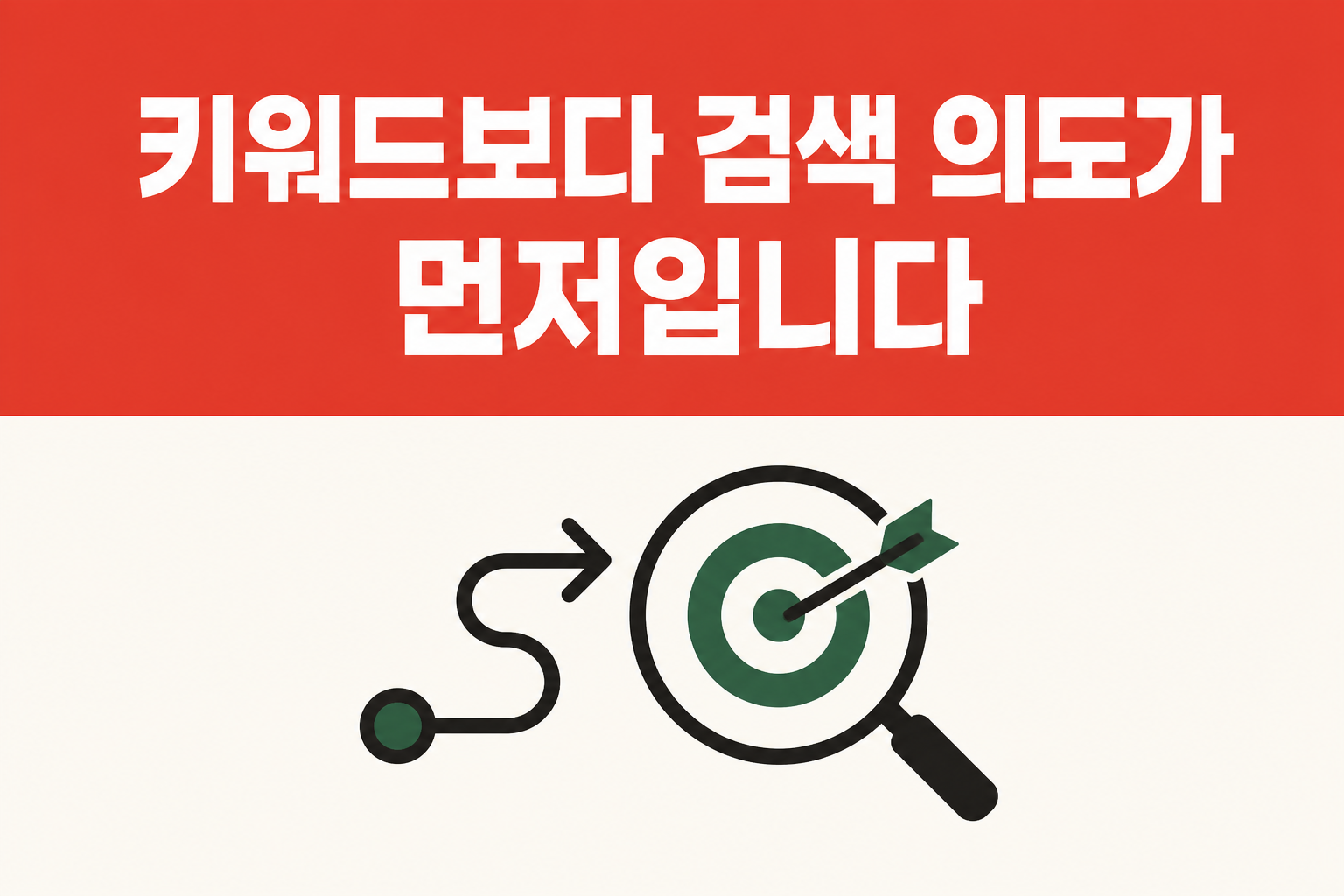 검색창 위 돋보기와 물음표 아이콘, 검색 의도를 상징하는 일러스트